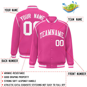 Custom Pink White Color Block Ribbon Varsity Full-Snap Bomber Jacket