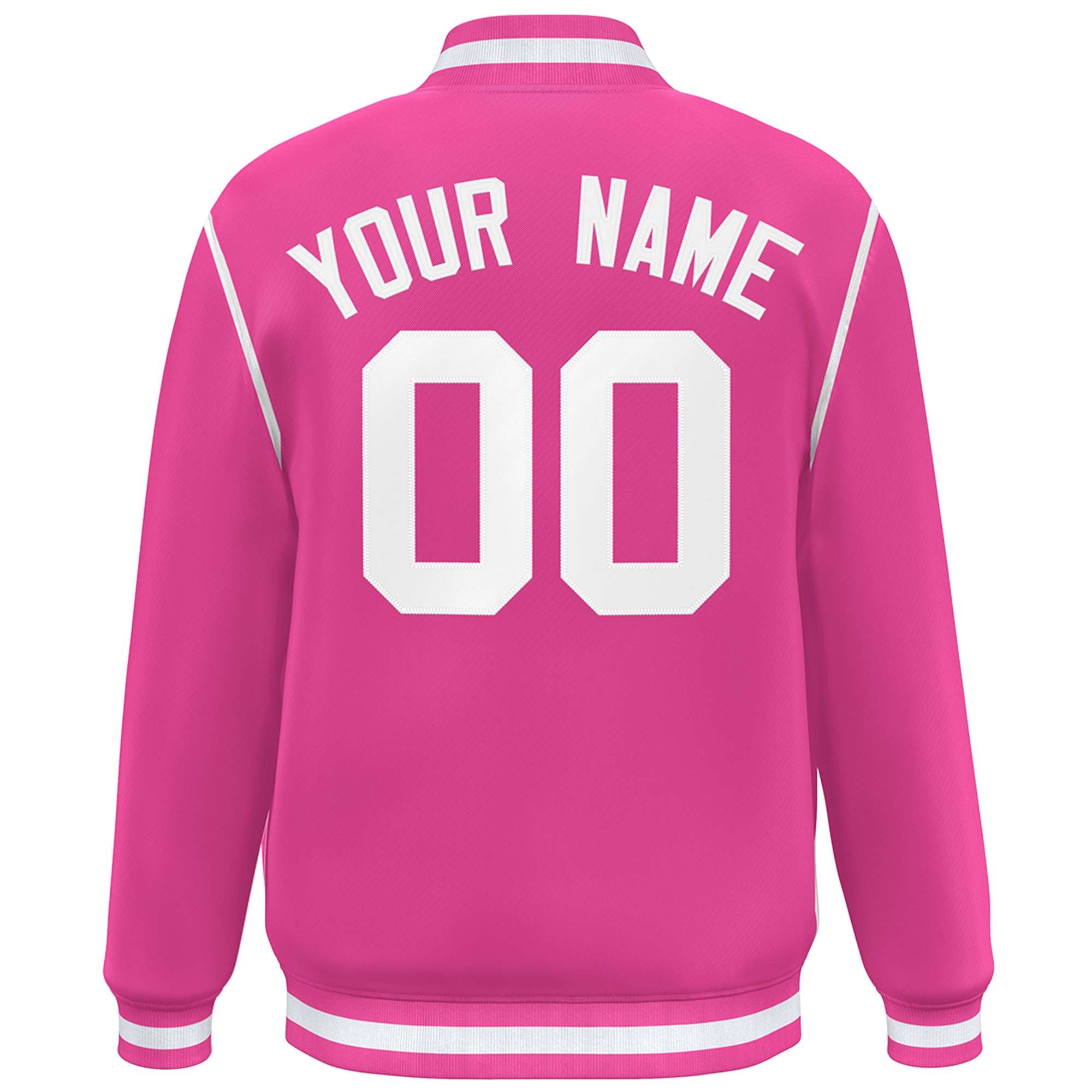 Custom Pink White Color Block Ribbon Varsity Full-Snap Bomber Jacket