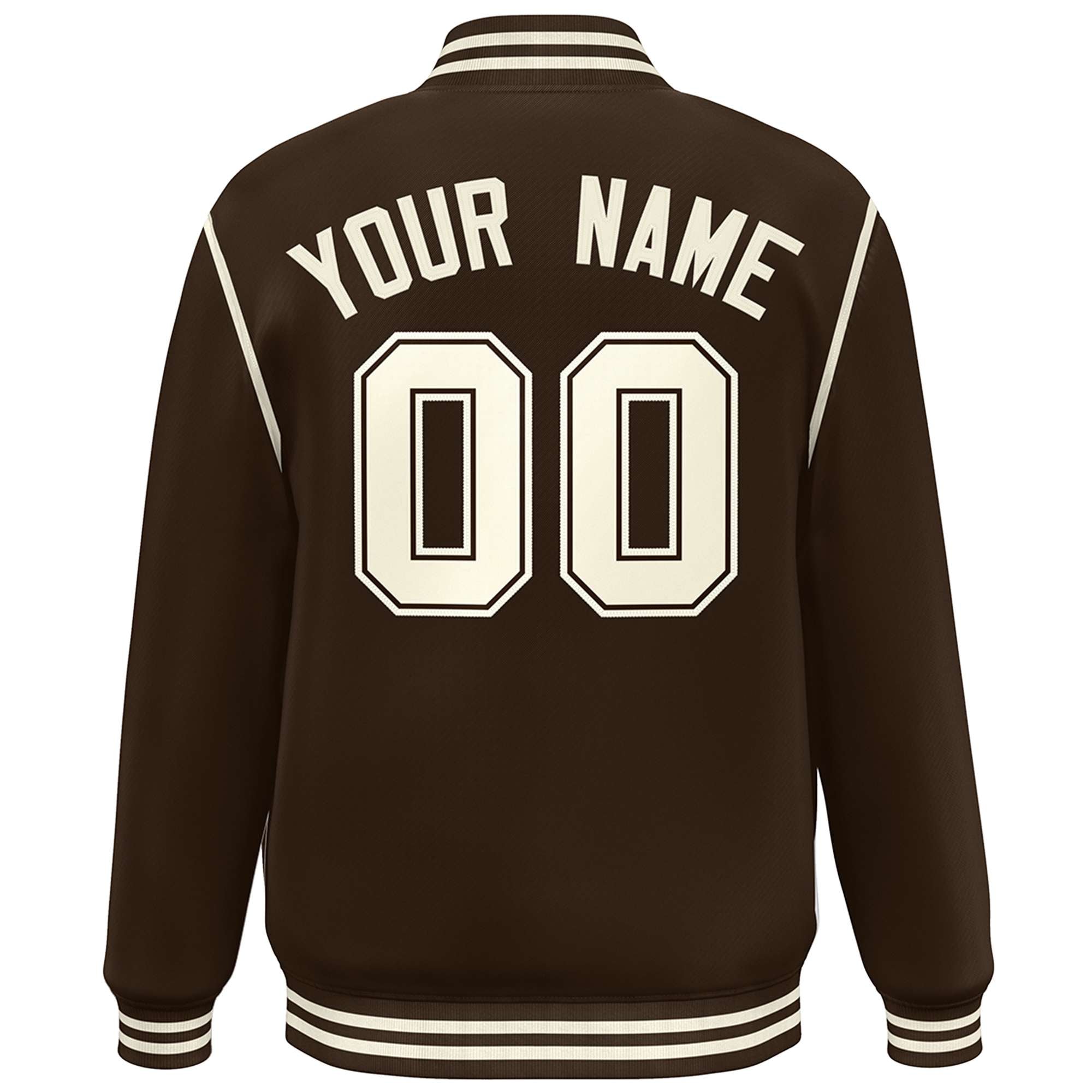 Custom Brown Cream Color Block Ribbon Varsity Full-Snap Bomber Jacket