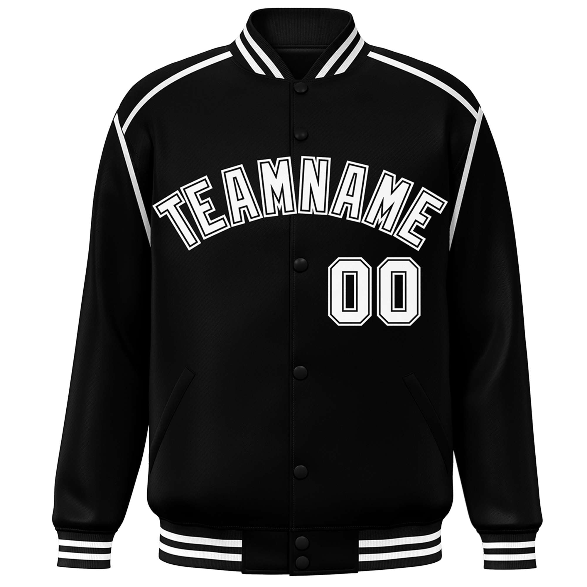 Custom Black White Color Block Ribbon Varsity Full-Snap Bomber Jacket