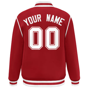 Custom Red White Color Block Ribbon Varsity Full-Snap Bomber Jacket