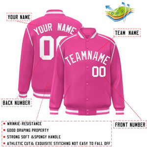 Custom Pink White Color Block Ribbon Varsity Full-Snap Bomber Jacket