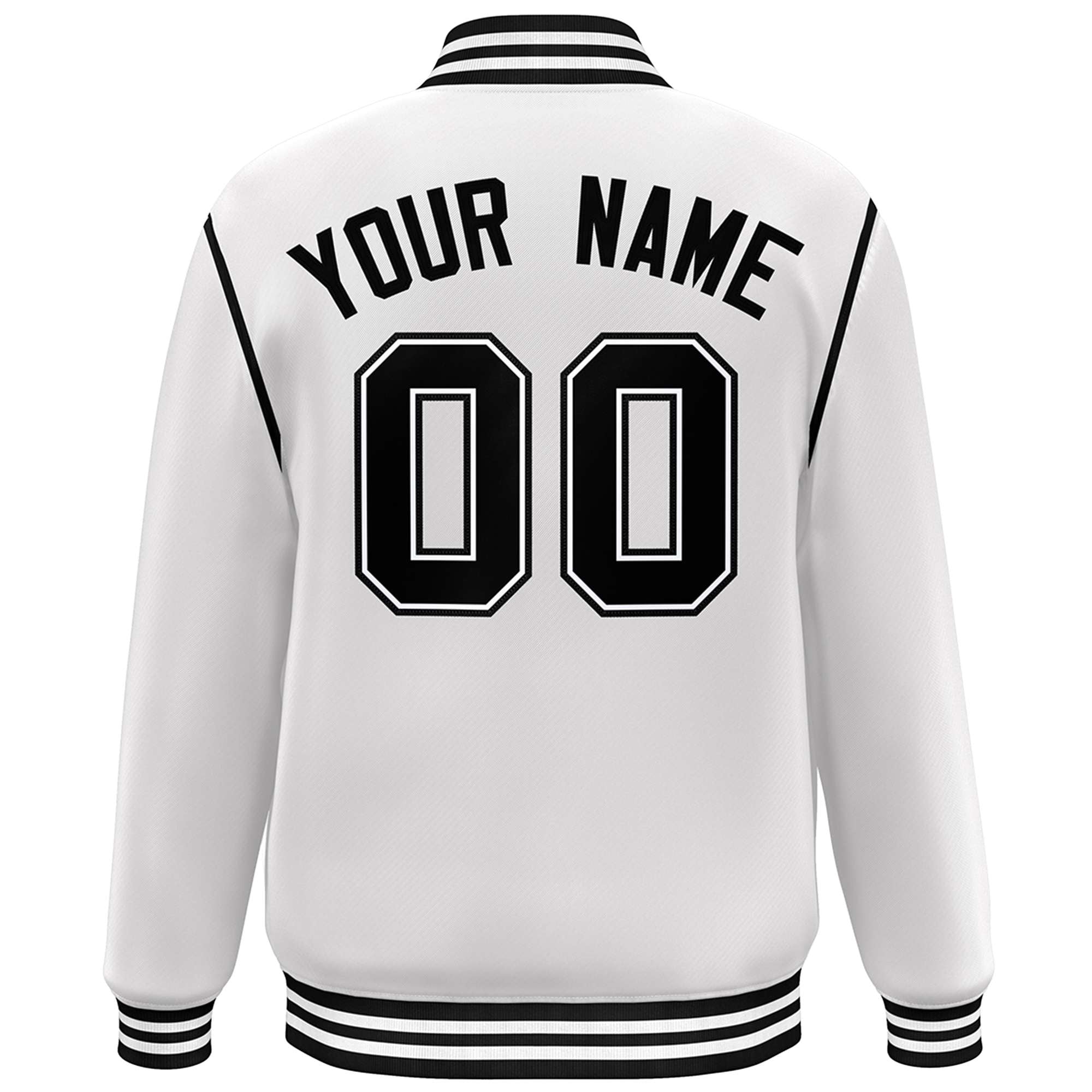 Custom White Black Color Block Ribbon Varsity Full-Snap Bomber Jacket