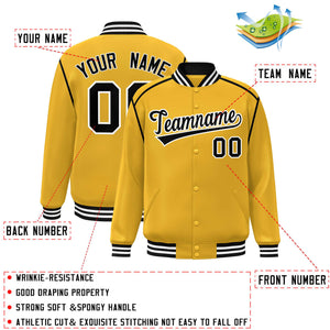 Custom Yellow Black-White Color Block Ribbon Varsity Full-Snap Bomber Jacket