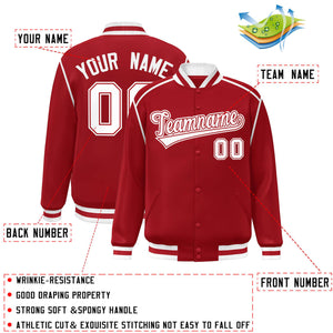 Custom Red White Color Block Ribbon Varsity Full-Snap Bomber Jacket