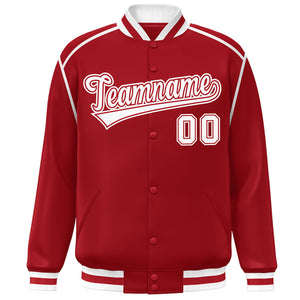 Custom Red White Color Block Ribbon Varsity Full-Snap Bomber Jacket