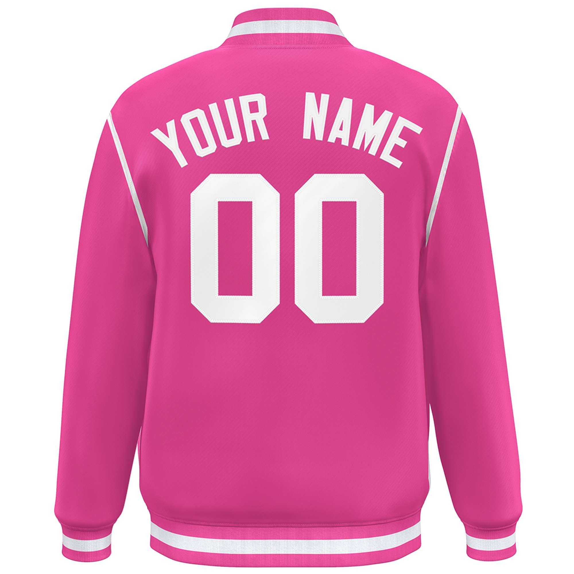 Custom Pink White Color Block Ribbon Varsity Full-Snap Bomber Jacket