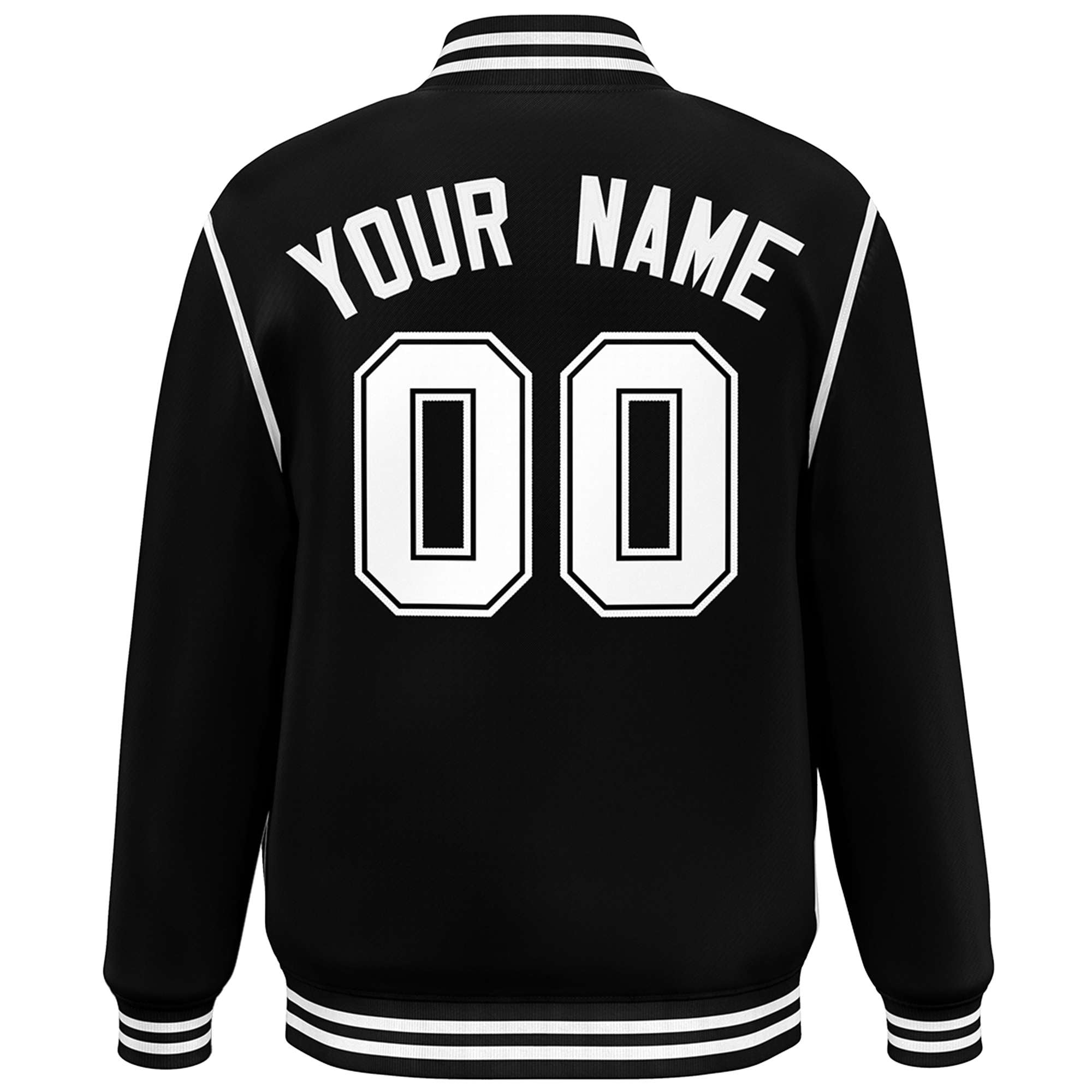 Custom Black White Color Block Ribbon Varsity Full-Snap Bomber Jacket