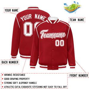 Custom Red White Color Block Ribbon Varsity Full-Snap Bomber Jacket