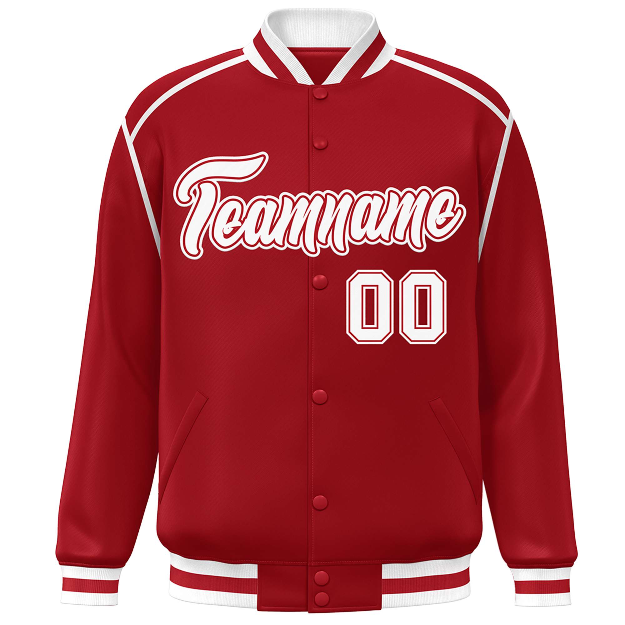 Custom Red White Color Block Ribbon Varsity Full-Snap Bomber Jacket