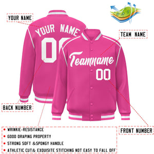 Custom Pink White Color Block Ribbon Varsity Full-Snap Bomber Jacket