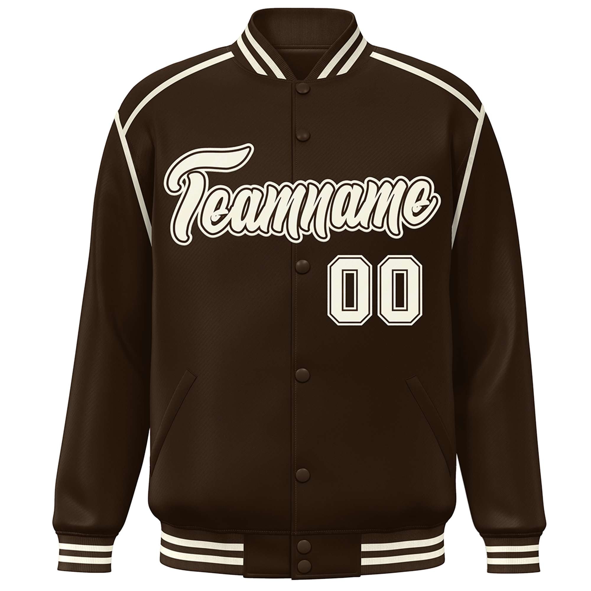 Custom Brown Cream Color Block Ribbon Varsity Full-Snap Bomber Jacket