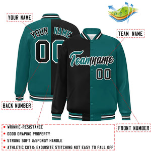 Custom Aqua Noir-Blanc Letterman Deux Tons Split Fashion Varsity Full-Snap Jacket