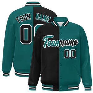 Custom Aqua Noir-Blanc Letterman Deux Tons Split Fashion Varsity Full-Snap Jacket