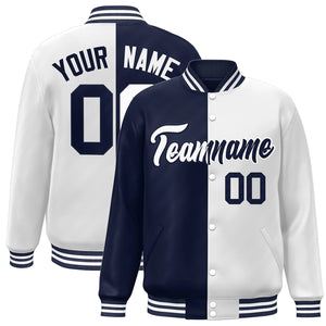 Veste universitaire à bouton-pression bicolore personnalisée White Navy Letterman