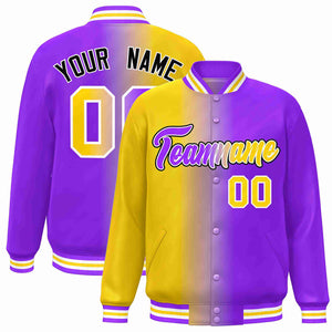 Custom Yellow Purple-White Gradient Fashion Letterman Bomber Varsity Jacket