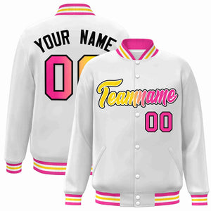 Custom White Yellow-White Gradient Fashion Letterman Bomber Varsity Jacket