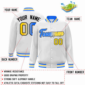 Custom White Yellow-White Gradient Fashion Letterman Bomber Varsity Jacket