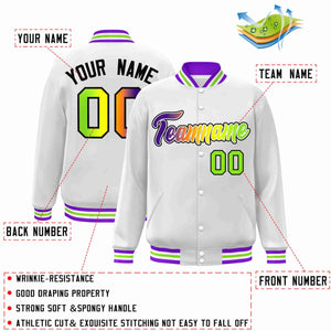 Custom White Purple-White Gradient Fashion Letterman Bomber Varsity Jacket