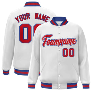 Custom White Red-White Classic Style Varsity Full-Snap Letterman Jacket