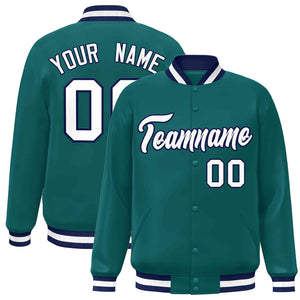 Custom Aqua White-Navy Classic Style Varsity Full-Snap Letterman Jacket