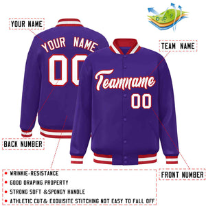 Custom Purple White-Red Classic Style Varsity Full-Snap Letterman Jacket