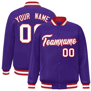 Custom Purple White-Red Classic Style Varsity Full-Snap Letterman Jacket