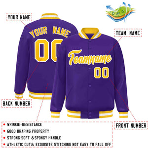 Custom Purple Gold-White Classic Style Varsity Full-Snap Letterman Jacket