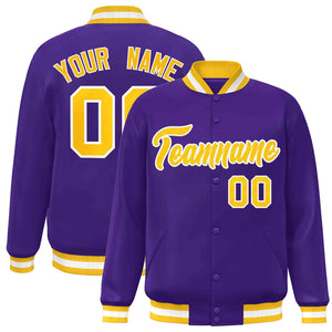 Custom Purple Gold-White Classic Style Varsity Full-Snap Letterman Jacket