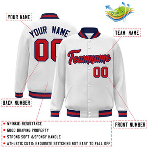 Custom White Red-Navy Classic Style Varsity Full-Snap Letterman Jacket