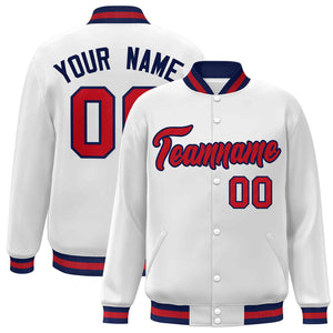 Custom White Red-Navy Classic Style Varsity Full-Snap Letterman Jacket