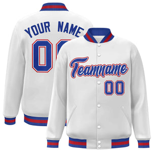 Custom White Royal-White Classic Style Varsity Full-Snap Letterman Jacket