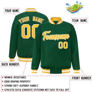 Custom Green Gold-White Classic Style Varsity Full-Snap Letterman Jacket