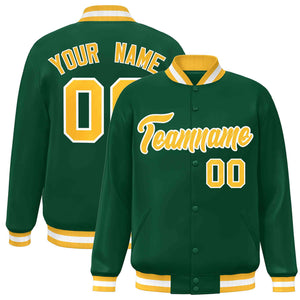 Custom Green Gold-White Classic Style Varsity Full-Snap Letterman Jacket