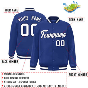 Custom Royal White-Navy Classic Style Varsity Full-Snap Letterman Jacket