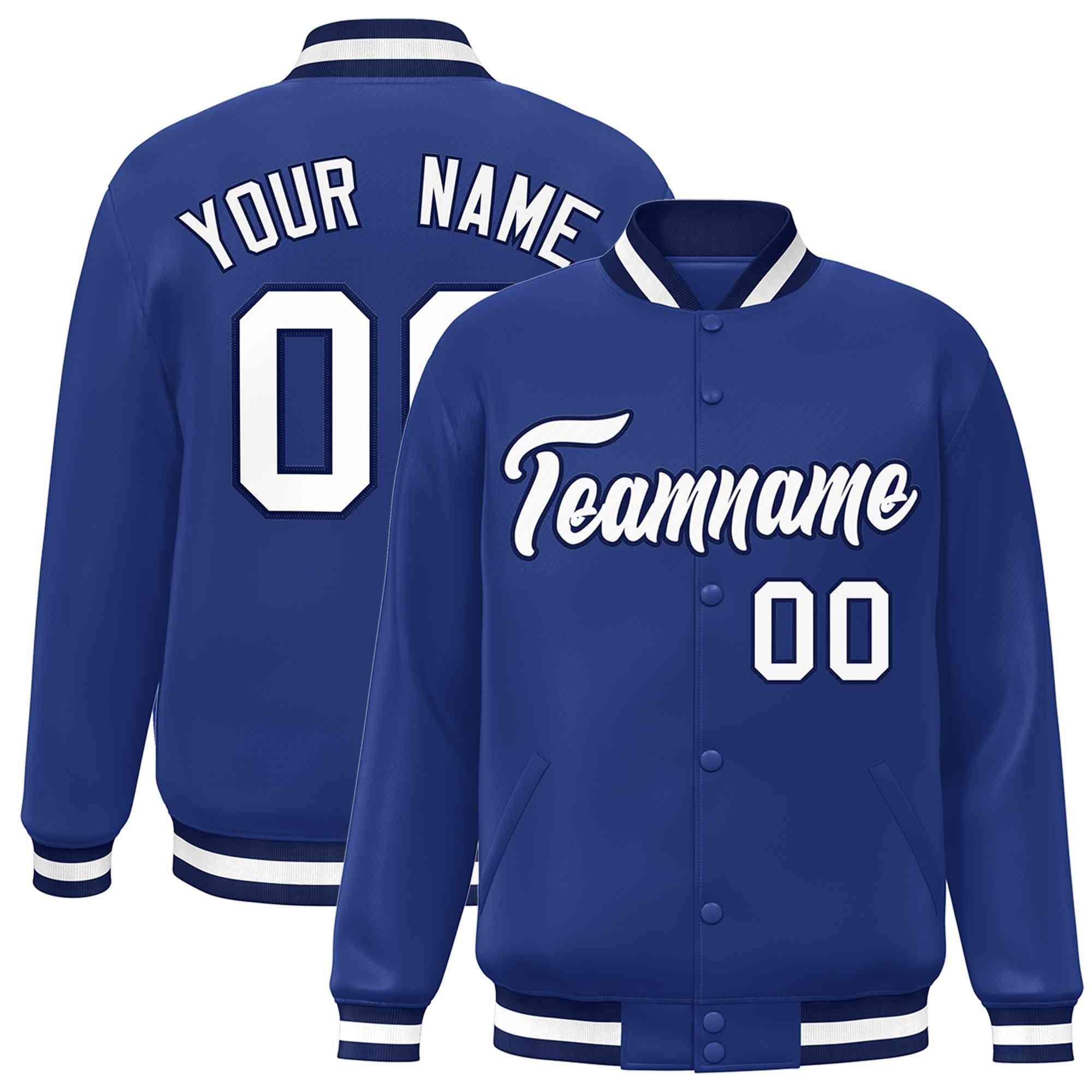 Veste Letterman personnalisée de style classique Royal White-Navy