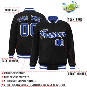 Custom Black Royal-White Classic Style Varsity Full-Snap Letterman Jacket