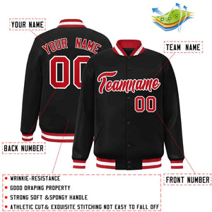 Custom Black Red-White Classic Style Varsity Full-Snap Letterman Jacket