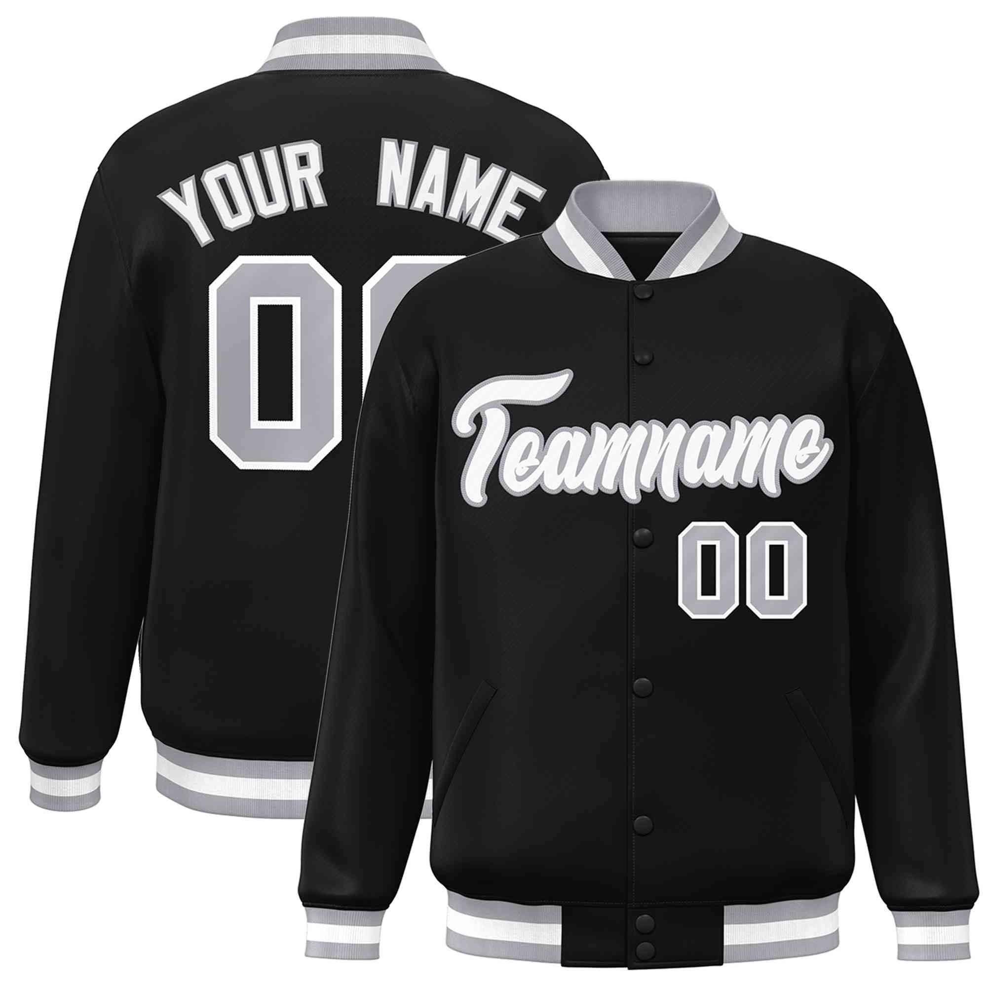 Custom Black White-Gray Classic Style Varsity Full-Snap Letterman Jacket