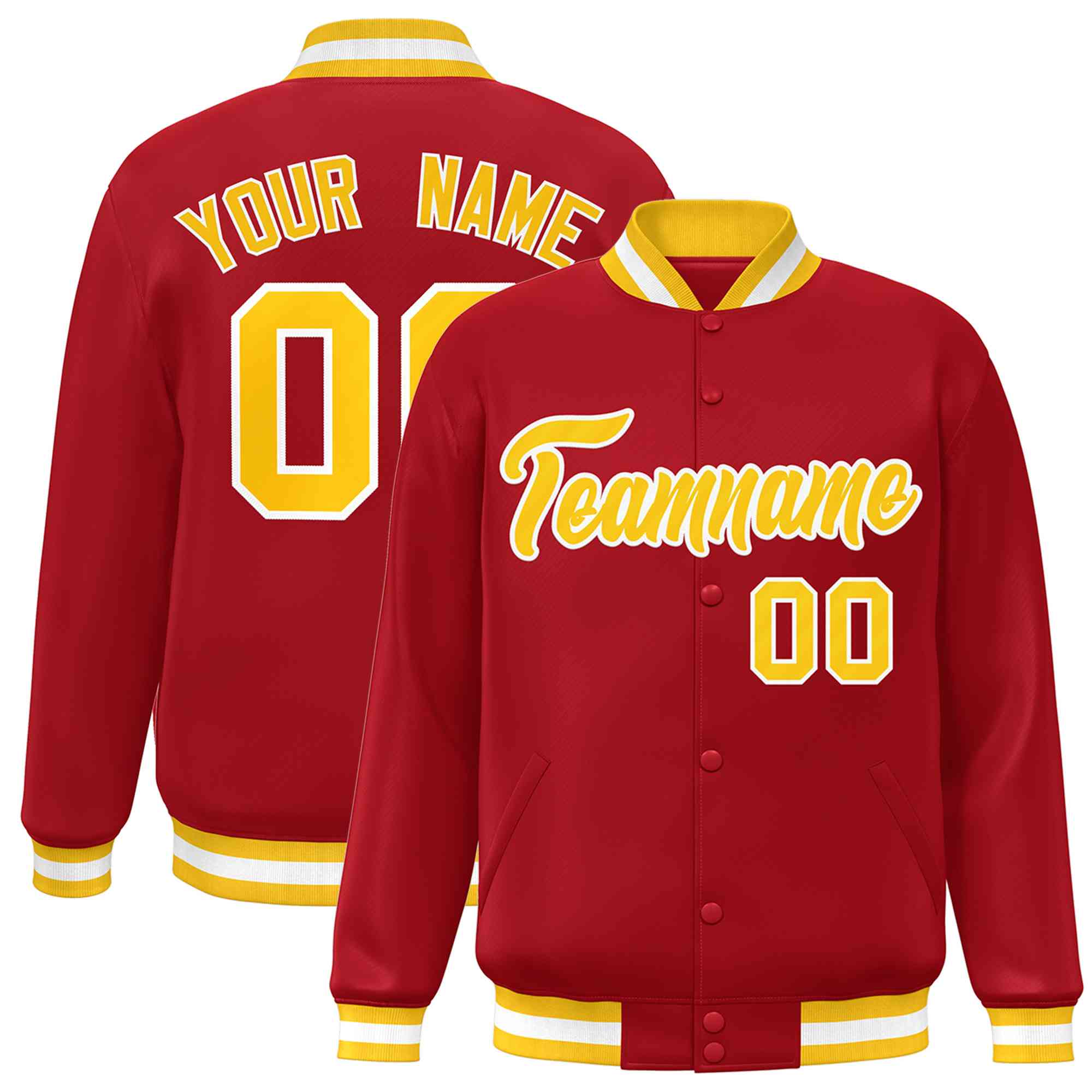 Custom Red Gold-White Classic Style Varsity Full-Snap Letterman Jacket