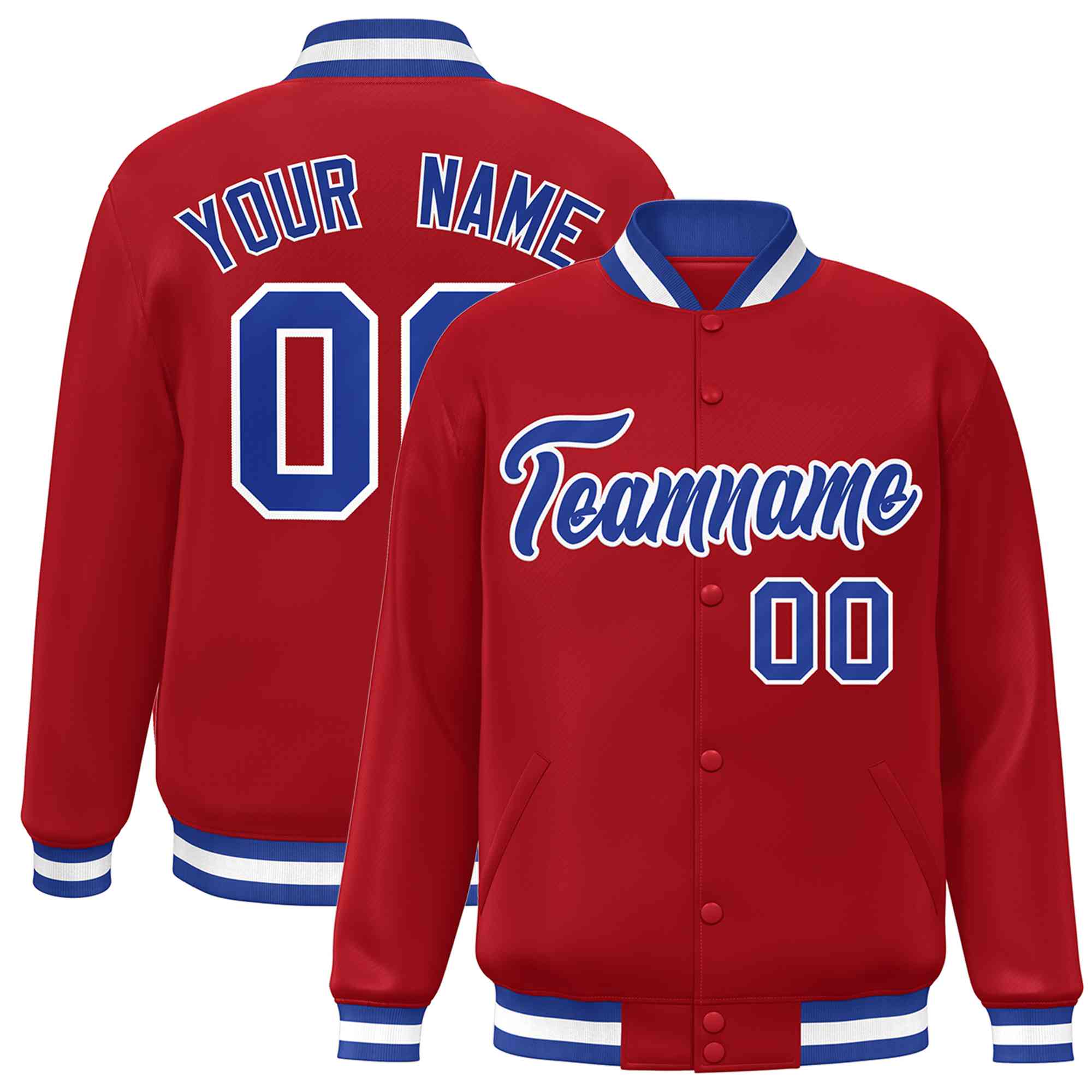 Custom Red Royal-White Classic Style Varsity Full-Snap Letterman Jacket