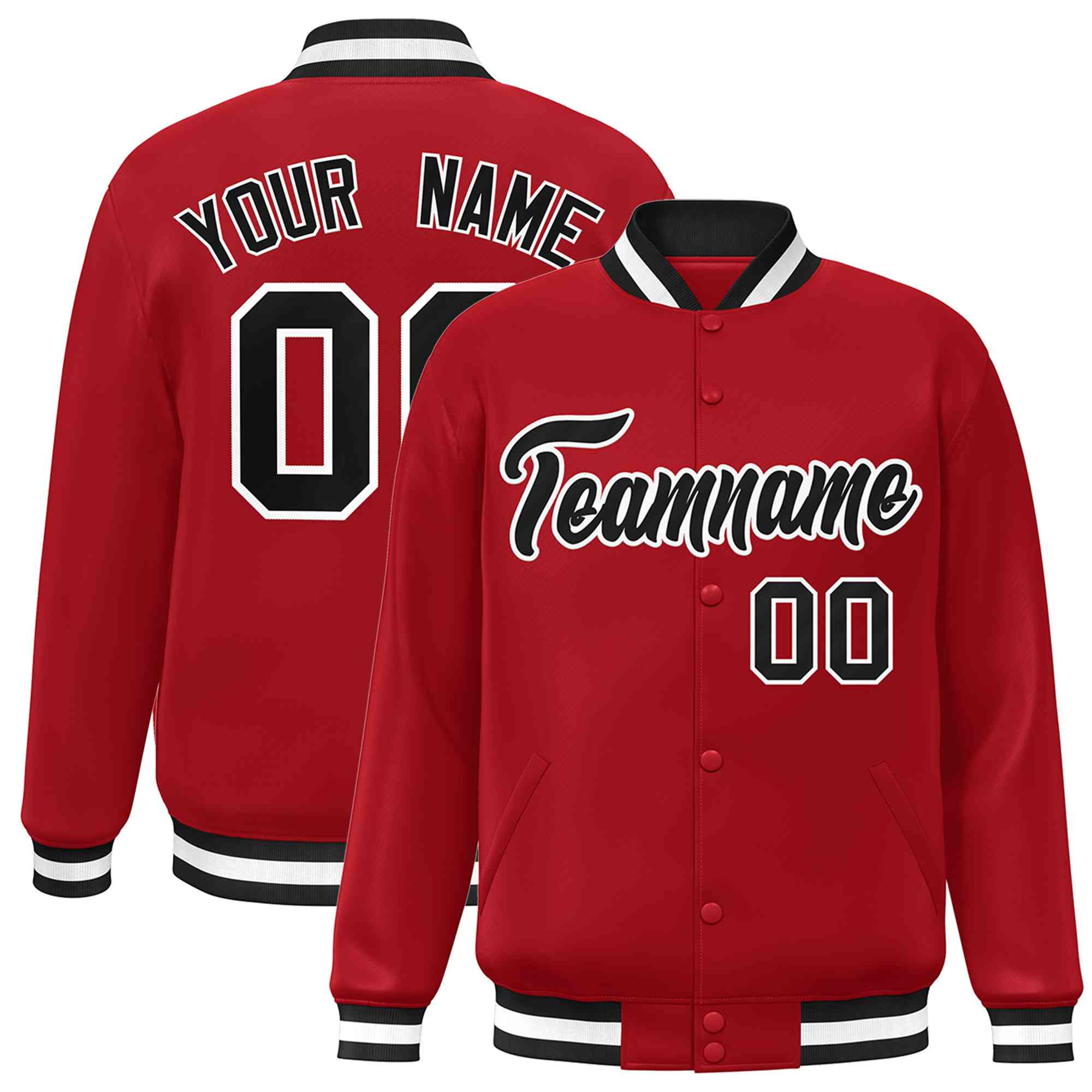 Custom Red Black-White Classic Style Varsity Full-Snap Letterman Jacket