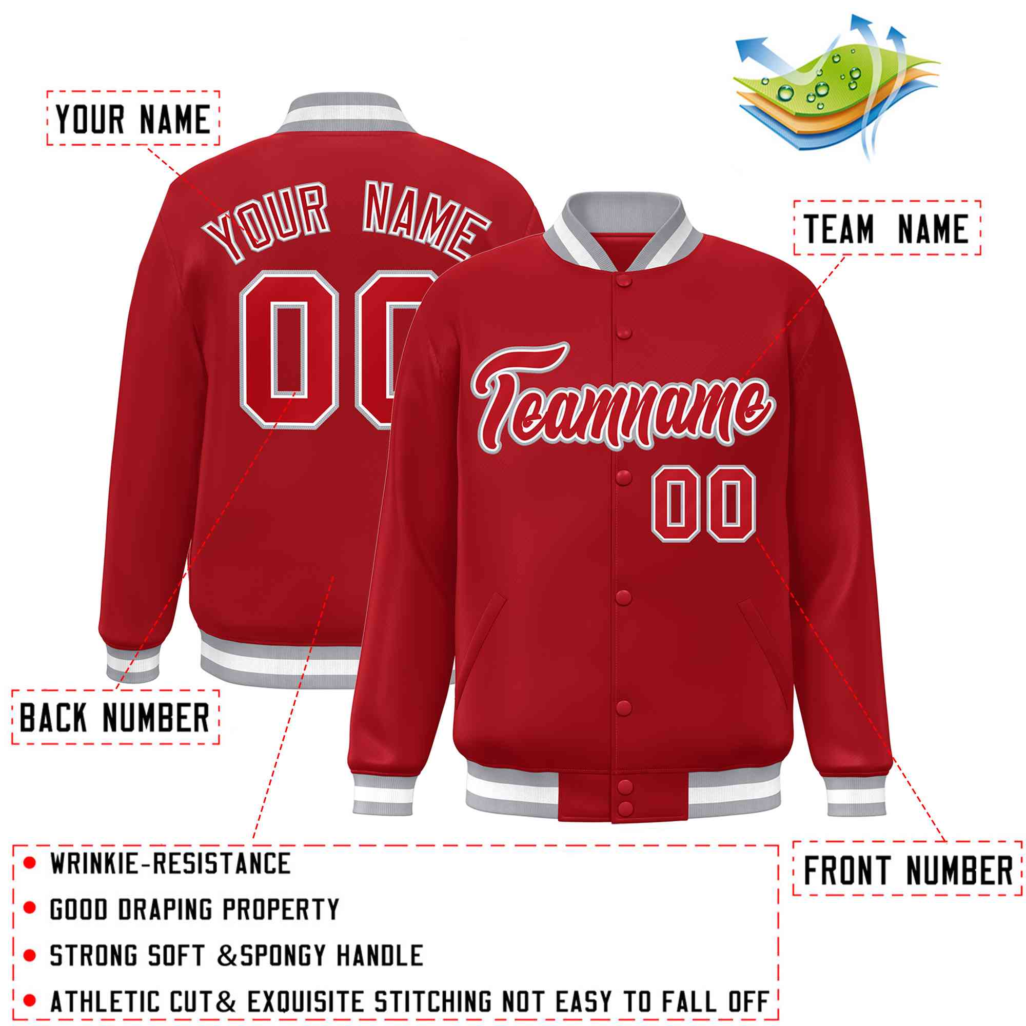 Custom Red Red-White Classic Style Varsity Full-Snap Letterman Jacket