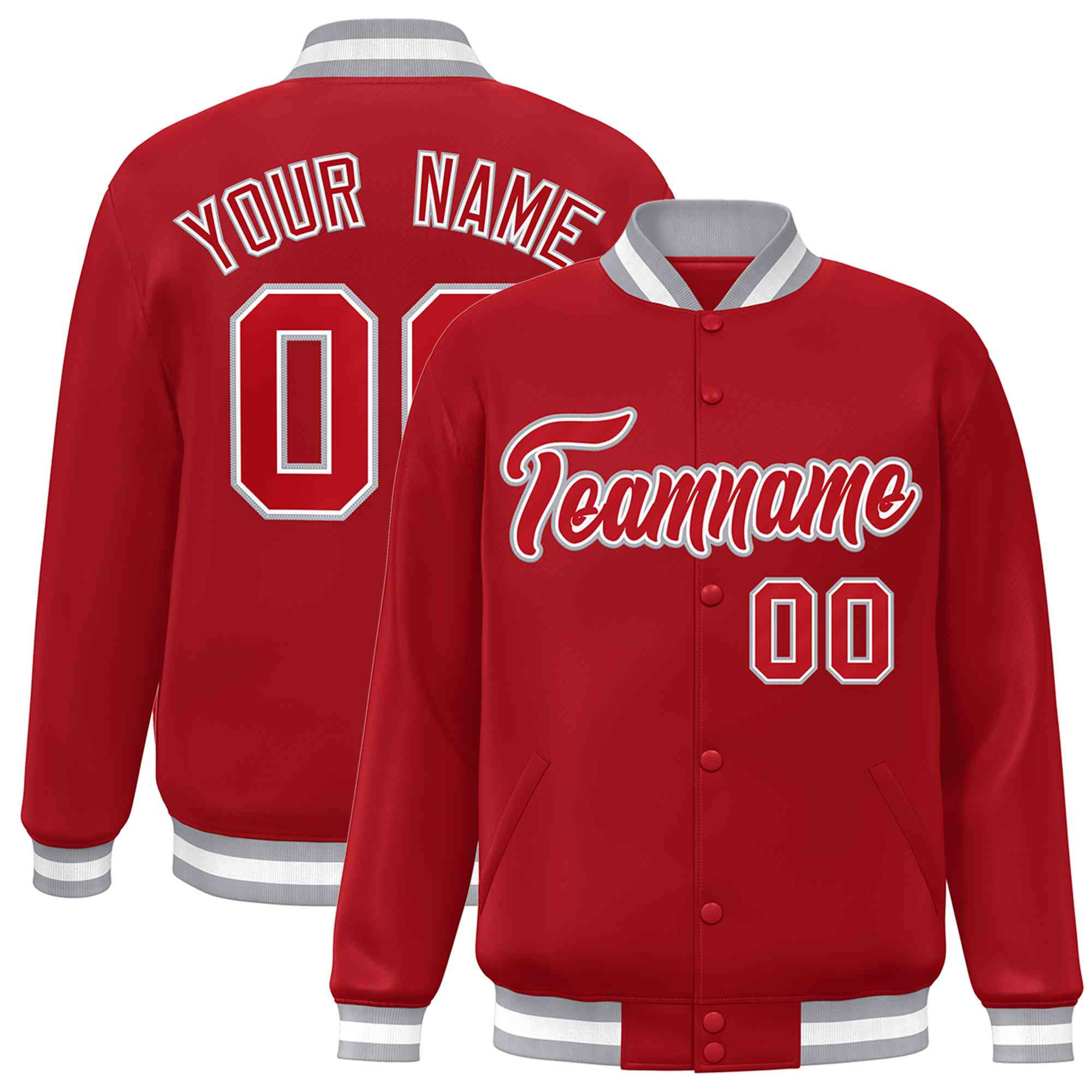 Custom Red Red-White Classic Style Varsity Full-Snap Letterman Jacket