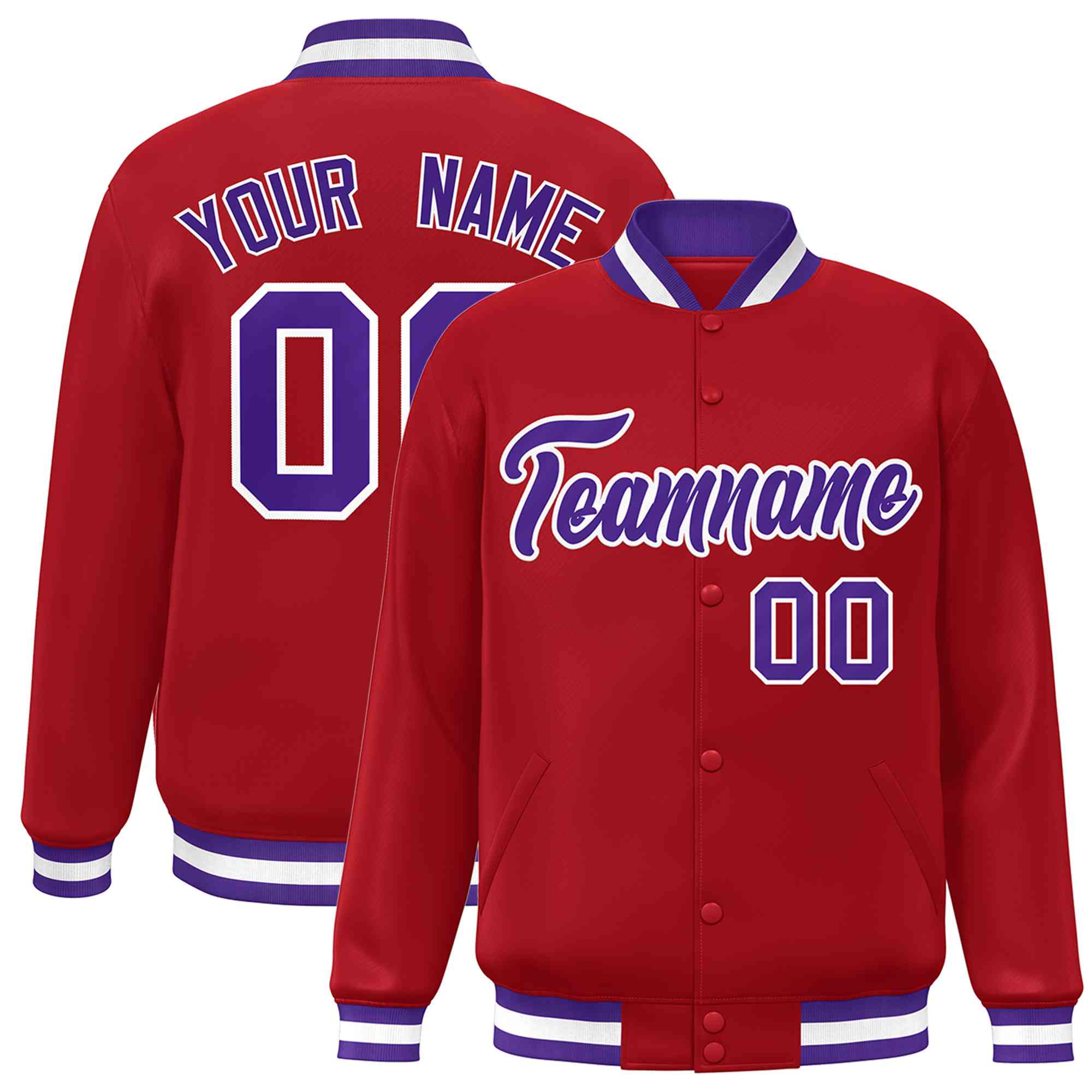 Custom Red Purple-White Classic Style Varsity Full-Snap Letterman Jacket