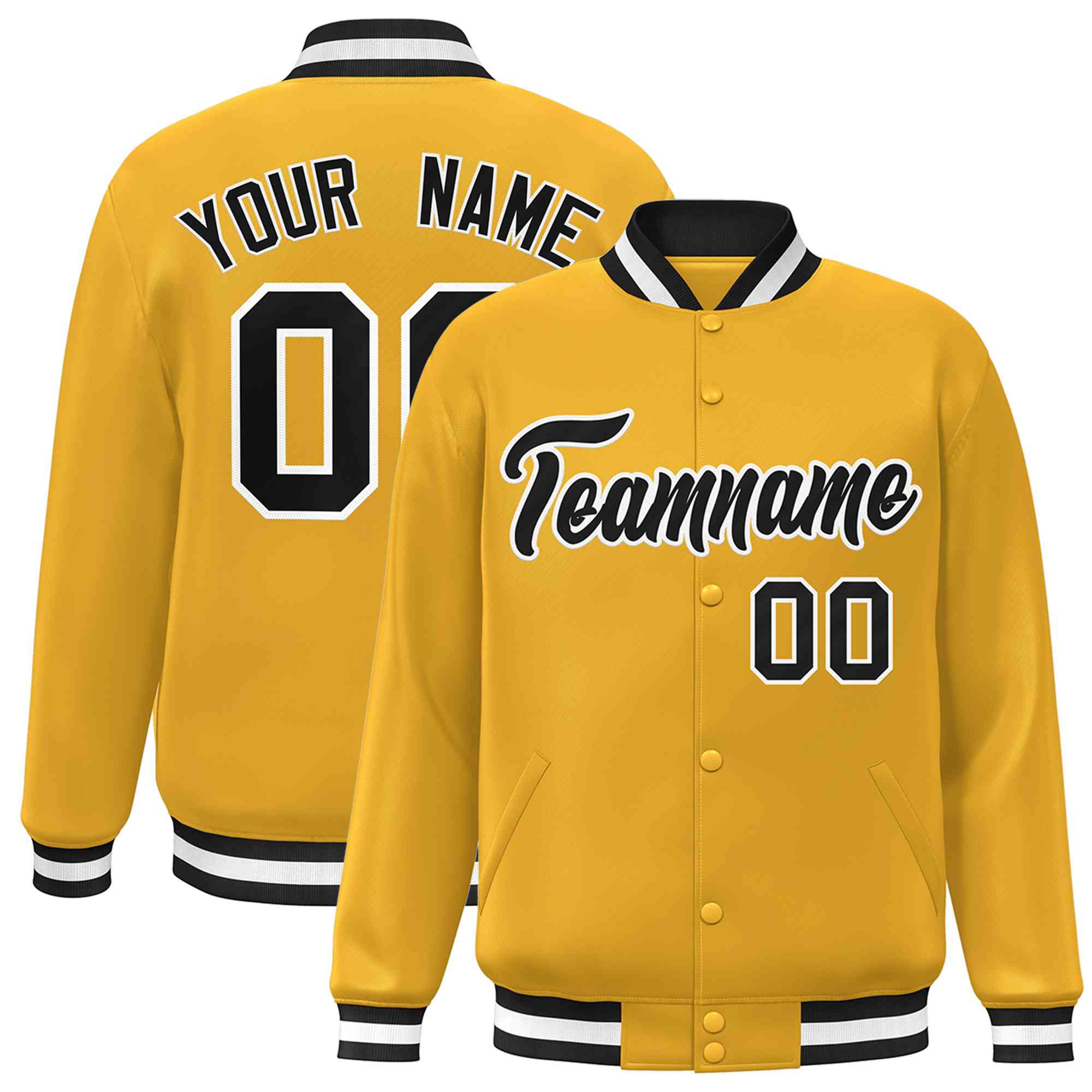 Custom Gold Black-White Classic Style Varsity Full-Snap Letterman Jacket