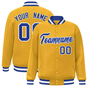 Custom Gold Royal-White Classic Style Varsity Full-Snap Letterman Jacket