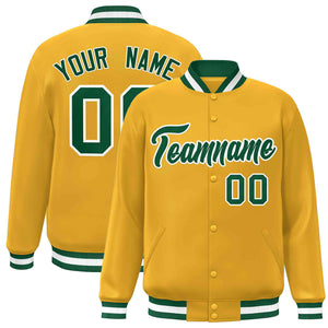 Custom Gold Green-White Classic Style Varsity Full-Snap Letterman Jacket