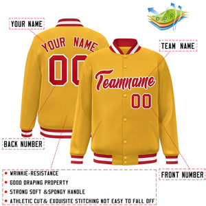 Custom Gold Red-White Classic Style Varsity Full-Snap Letterman Jacket