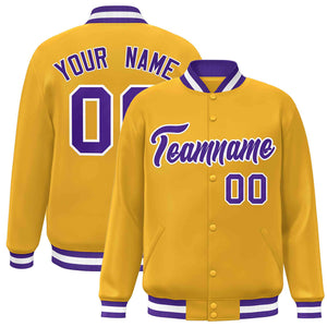 Custom Gold Purple-White Classic Style Varsity Full-Snap Letterman Jacket